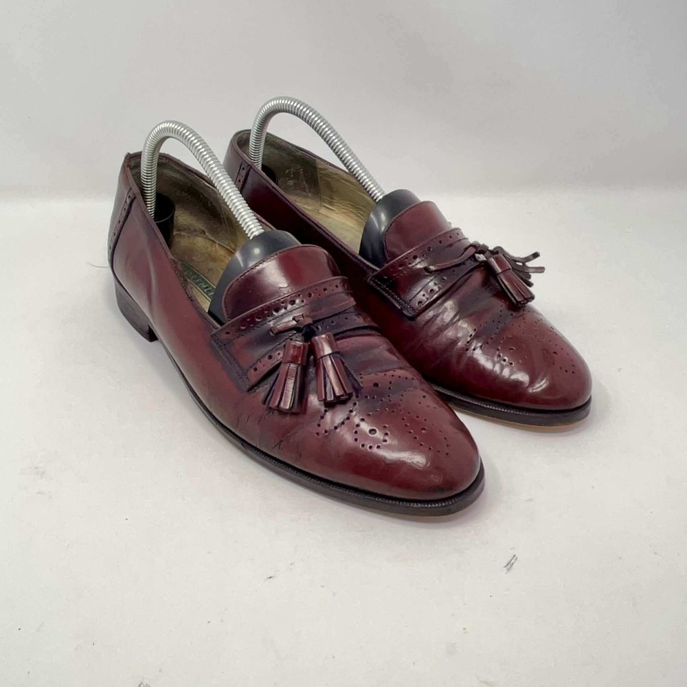 Florsheim 272 Series Mens 8 D Burgundy Leather Tassel Wingtip Loafers Italy Rare
